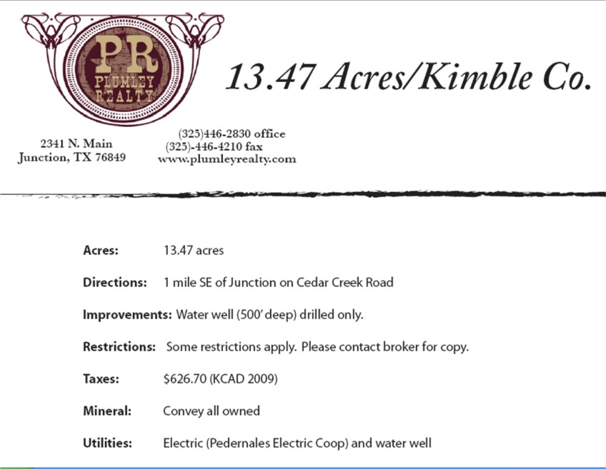 13.47 Acres/Kimble Co. Ad